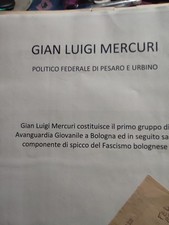 Autografo PNF GIAN LUIGI MERCURI FEDERALE PESARO URBINO FONDATORE AG BOLOGNA