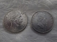 REGNO D' ITALIA LOTTO DI 2 MONETE IN ARGENTO ...5 LIRE 1879 E 5 LIRE 1865 N RARA