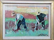 Mario Berrino Pittore di Alassio Quadro Olio Su Tela 50 x 70 Contadini a Merano