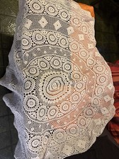 Tovaglia, centro ad uncinetto diametro 150cm, in cotone bianco fiori e ventagli