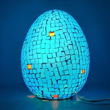 Lampada Da Tavolo Uovo Mosaico Vetro Blu Ottone Vintage Design Anni ‘70