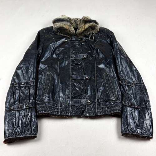 Y2k giacca pelle nera con - giacca,