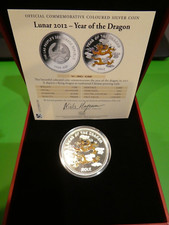 Laos, 1000 Kip, 2012, Lunar - Anno del Drago, Argento, 1 oncia colorato, PP