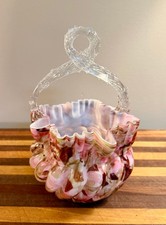 Spatter boemo (confetti) cestino in vetro con cassa, c. 1890-1910