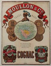 Ancien grand carton publicitaire cognac MOULLON - old advertising cardboard