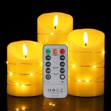 Set 3 Candele LED Vera Cera Telecomando Timer Sicuro Senza Fuoco Teiera