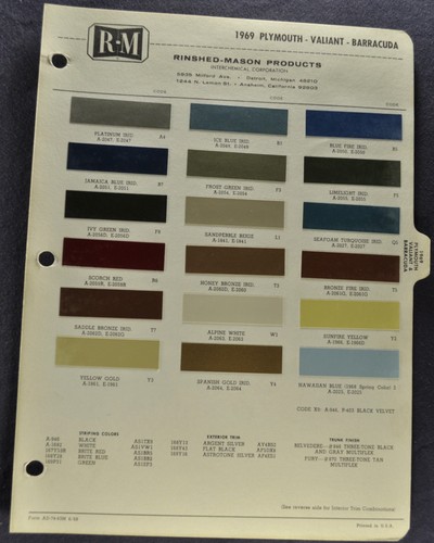 Foglio colori plymouth 1969 - colori,