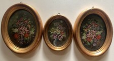 QUADRETTI OVALI TRITTICO QUADRI DIPINTI MINIATURA FIORI XX SECOLO