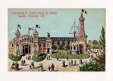 MILANO ESPOSIZIONE 1906 Trasporti Marittimi e Faro cartolina non viaggiata