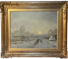 Dipinto olio su tela, paesaggio invernale, Ivan Karpoff, XX secolo