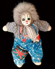 Bambola pagliaccio arlecchino vintage con testa in porcellana e corpo sacchetto fagiolo mod colorato 9"