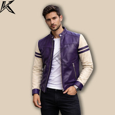 Giacca uomo pelle viola panna