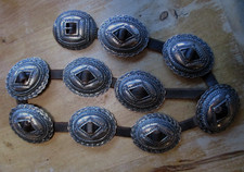 CINTURA CONCHO vintage Kenny Bracken pesante stampata a mano argento sterling firmata