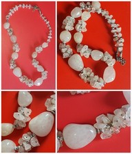 Collana QUARZO ROSA❗pietra dura NATURALE❗53 cm girocollo PERLINE GREZZE❗️metallo