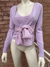 VALENTINO Roma Knit Cardigan Tank Top Set Lilac Silk Bow Made in Italy Size IT42