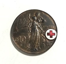 MONETA MEDAGLIA GETTONE ANTICA 10 CENTESIMI CROCE ROSSA ITALIANA CAVAZZONI