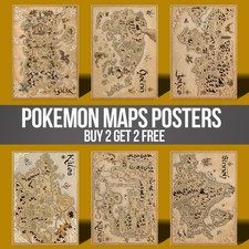 Poster Mappa Regione Pokemon Wall Art Poster Stampe A4 A3
