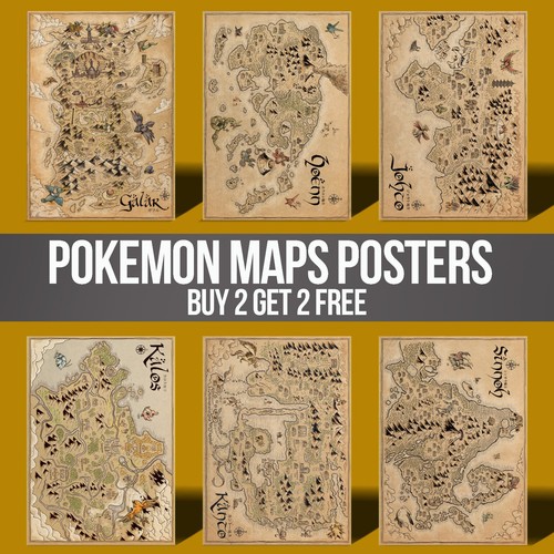 Poster mappa regione - poster, pokemon