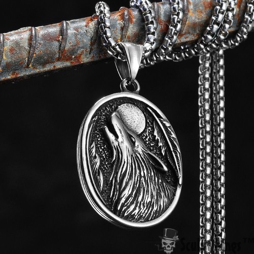 Collana con ciondolo - luna, lupo