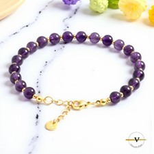 BRACCIALE DONNA PIETRE DURE NATURALI AMETISTA 6 MM IN ACCIAIO INOSSIDABILE