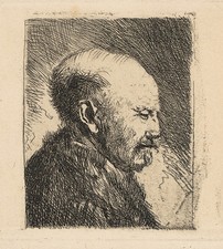 A. SCHINNERER (*1876), testa di uomo secondo Rembrandt, 1910 circa, acquaforte realismo