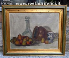 ANTICO QUADRO DIPINTO Marchetti NATURA MORTA FRUTTA VASO BOTTIGLIA OLD PAINTING