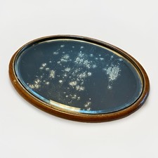 Specchio vintage ovale vetro smussato cornice legno 18,6 cm vassoio toeletta