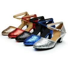 Donna Scarpe Ballo Latino Tacco Medio Brillantini Salsa Cha Danza Outdoor
