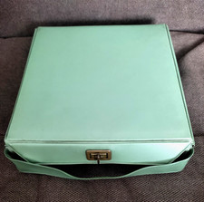 VINTAGE VALIGETTA PORTA VINILI 45 GIRI  ANNI '70  VERDE  +  10 DISCHI IN REGALO