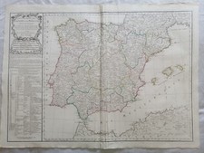 VAUGONDY-DELAMARCHE 1770: ROYAUMES DE ESPAGNE ET DE PORTUGAL. 75,5  X 55,5 CM.