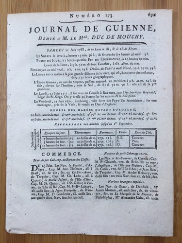 Bordeaux 1788 verduzan gironda - 1788,