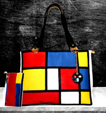 borsa donna stile Mondrian pelle italiana fatta a mano rosso giallo tote tracolla moda