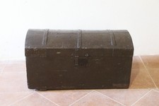 antico baule bombato forziere smaltato XIX secolo militare verde da viaggio