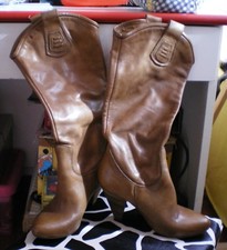 Stivali donna marroni pelle 35 tacco polpaccio texas 