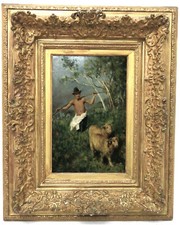 Pastore alla deriva delle pecore Pastore ragazzo, secondo CAMPRIANI, olio su legno 28 x 19,4 cm