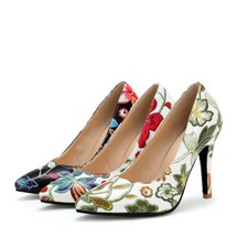 Women Pointy Toe Slip On Pumps Shoes Party Elegant Spring Stiletto Floral Heels
