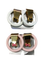 2 ORECCHINI CLIP CERCHIO BIANCO ROSA E FIOCCO BIGIOTTERIA VINTAGE ANNI 70-90 CM6