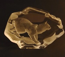 Mats Jonasson - Lynx - Maleras Glasbruk - scultura svedese in vetro pieno piombo