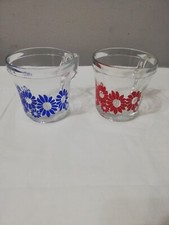 Coppia Tazze In Vetro Fiori Azzurro E Rosso Nutella Anni 70/80