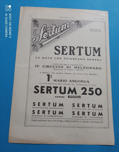 Pubblicita 1934 moto sertum - 1934,