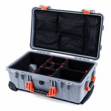 Custodia Silver & Orange Pelican 1510 con divisori TrekPak e organizer coperchio rete.