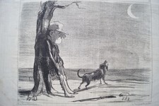 Croquis de Chasse. Karikatur.  Original Lithographie aus " Charivari" um 1860. B