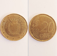 Vecchia moneta scudo bandiera Malta 2008 rara 20 centesimi € commemorativa conio