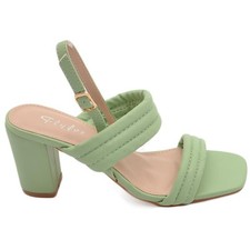 Sandalo donna verde sabot con tacco largo comodo 5 cm doppia fascia effetto imbo