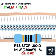 10 PZ PEZZI RESISTORE RESISTENZA 300 Ω OHM - 1% - 1/4W (250mW) - PRECISIONE