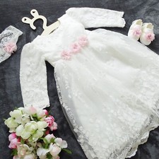 SET 3 pezzi abito da battesimo + fascia + con cappuccio pizzo 62,68,74,80,86,92,98 NUOVO 2023