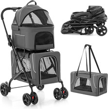 Passeggino per Cani a 2 Posti 3 in 1, Carrozzina per Animali Con 2 Trasportini R