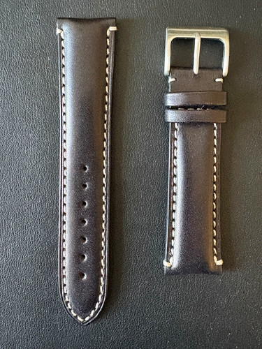 Black leather watch strap - leather,