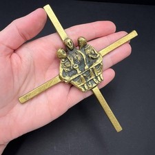 Croce da parete vintage in bronzo 5,5" arte cristiana tedesca anni 70 decoraz...