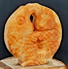 Vecchio ciondolo antico giada hetiana scultura pesci acquario artigianato cinese